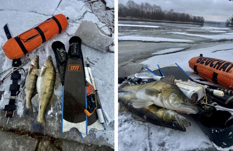 Новости Днепра про Мужчина, который нырнул в ледяной Днепр, чтобы словить рыбку, похвастался огромным судаком