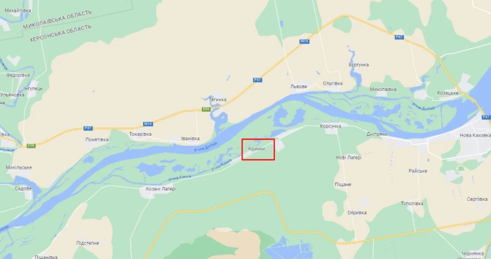 Село Кринки на Херсонщині. Скріншот: Google Maps.