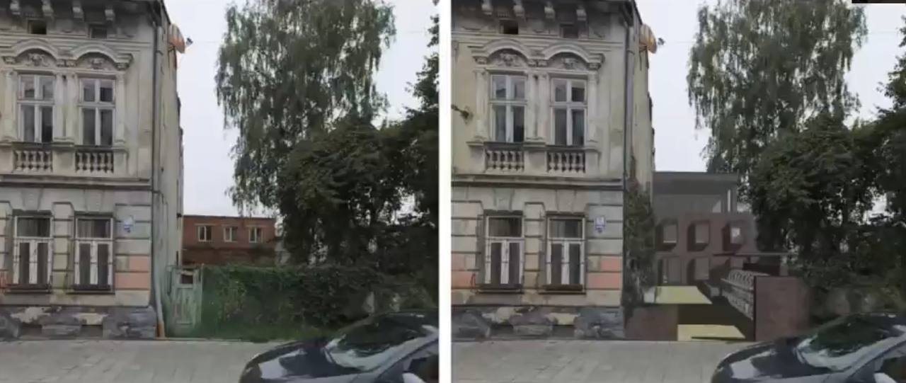 Порівняння вигляду існуючої будівлі та проєкту реконструкції / Скрін із засідання виконкому