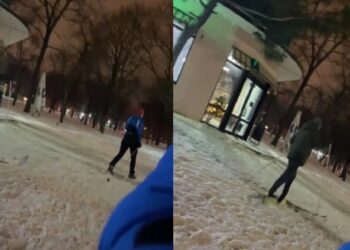 Зимний флешмоб: в Днепре на Соборной площади заметили лыжников (ВИДЕО) – Дніпро