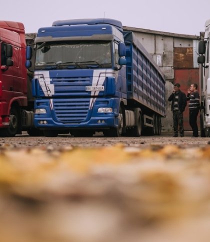 Вантажівки стоять на дорозі