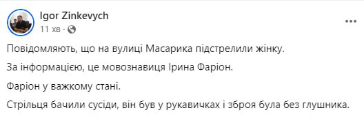 Новости Днепра про В Ирину Фарион стреляли: что известно о нападающем и состоянии языковеда