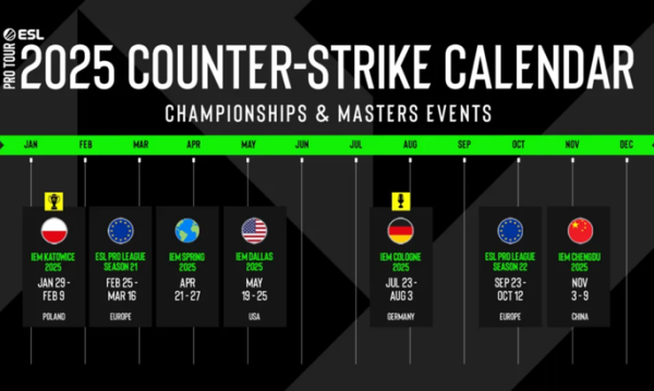 ESL проведе сім великих турнірів у 2025 році