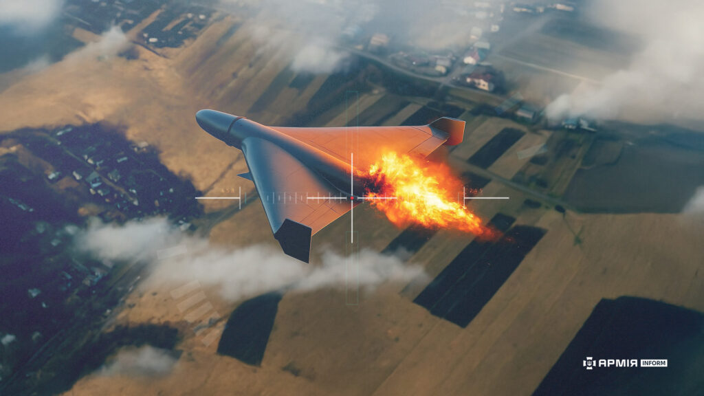 підбитий шахед горить у повітрі 