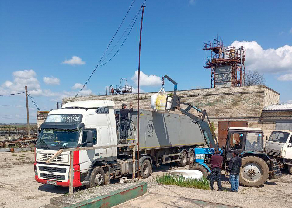 Гірчицю у бігбегах вантажать трактором на автомобіль