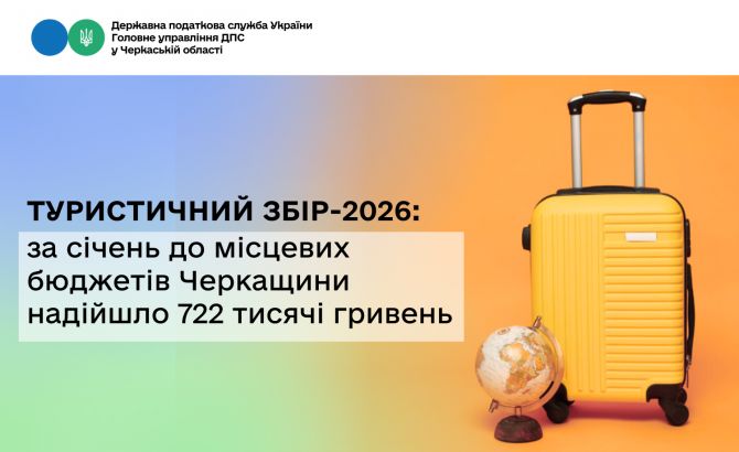 Туристичний збір-2026 за січень до місцевих бюджетів Черкащини надійшло 722 тисячі гривень