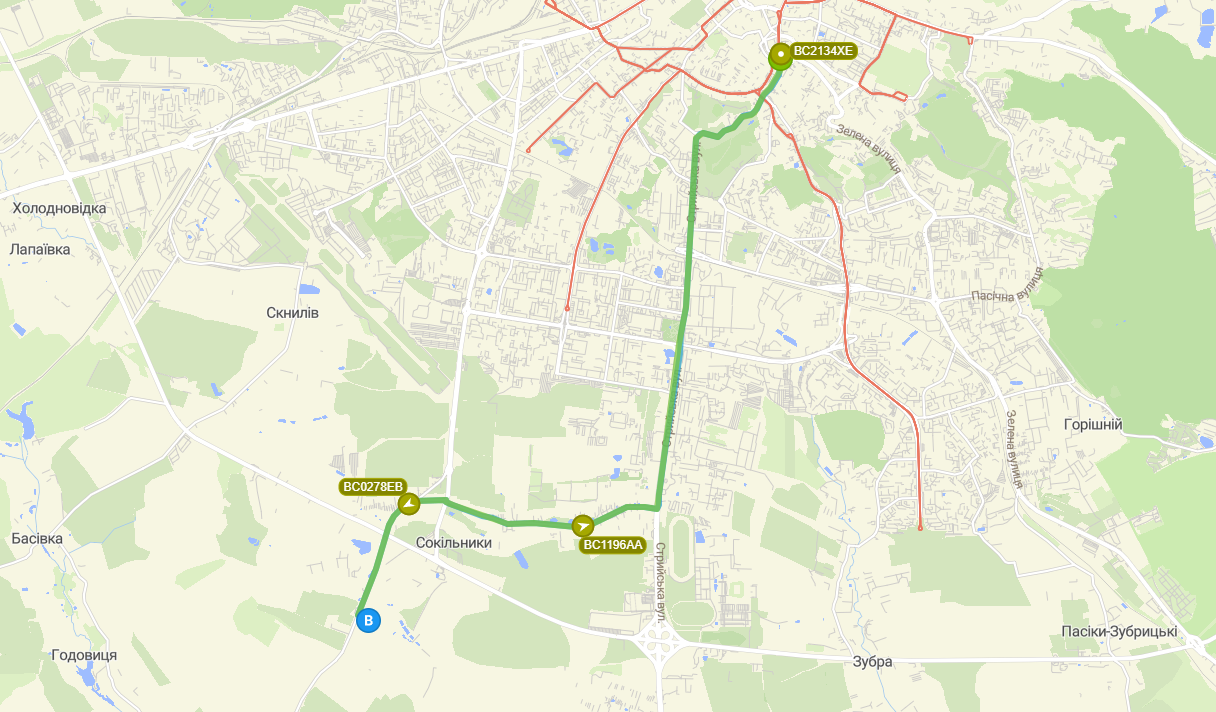 Схема руху приміського маршруту 1004 у Львові