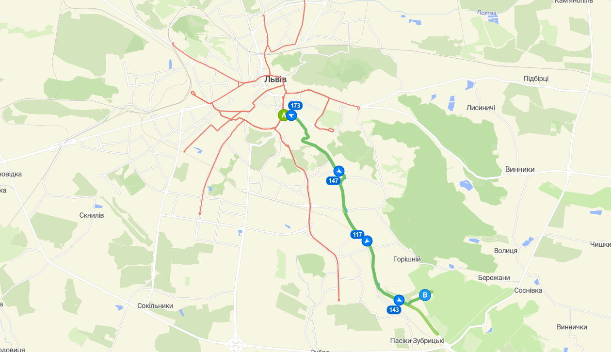Інтерактивна схема маршруту тролейбуса №31