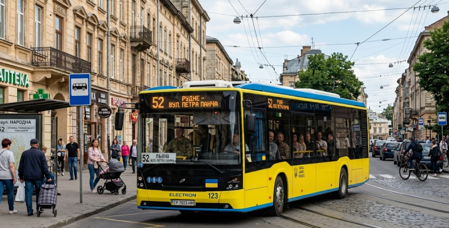 Автобус 52 їде по Львову