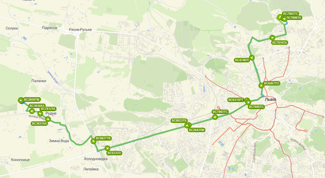 Інтерактивна мапа маршруту 84 у місті Львів