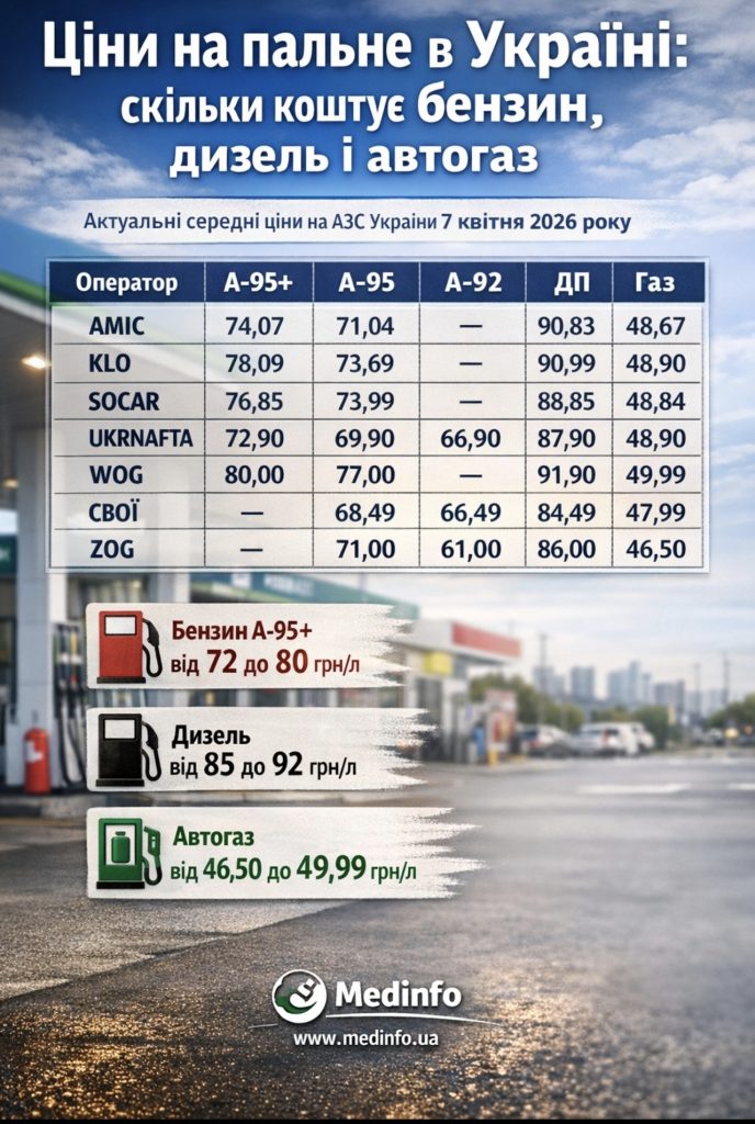 Актуальні ціни на бензин, дизель і газ на АЗС України 7 квітня 2026 року: скільки коштує літр пального сьогодні